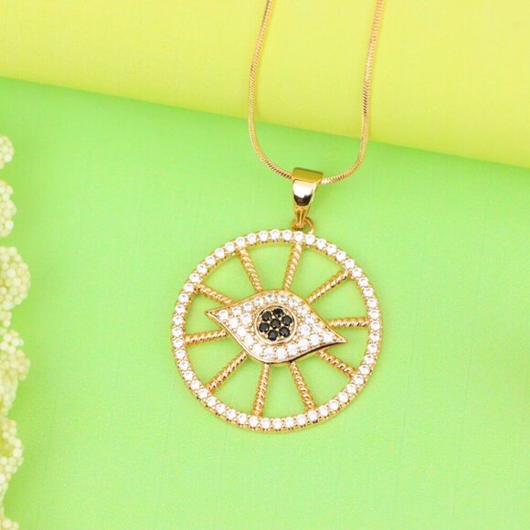 "Sparkling Rose Gold Evil Eye Round Pendant, XPPT1315 - Picture 3 of 12